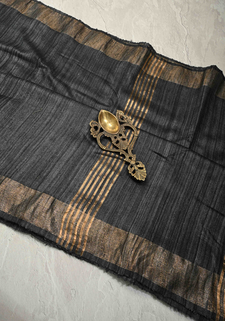 Bluish Grey Geecha Tussar tissue Saree with Minimal Zari Border | SILK MARK CERTIFIED (Copy)