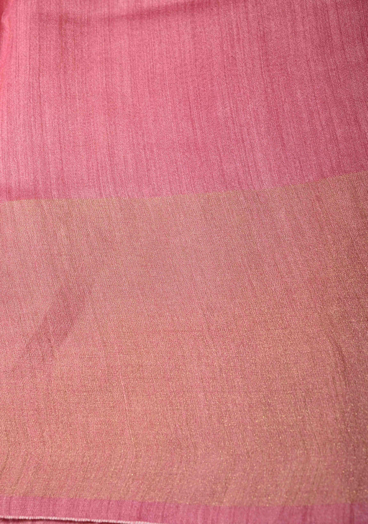 Light Pink Bhagalpur Tussar Handwoven Silk Saree With Muted Zari Border | SILK MARK CERTIFIED