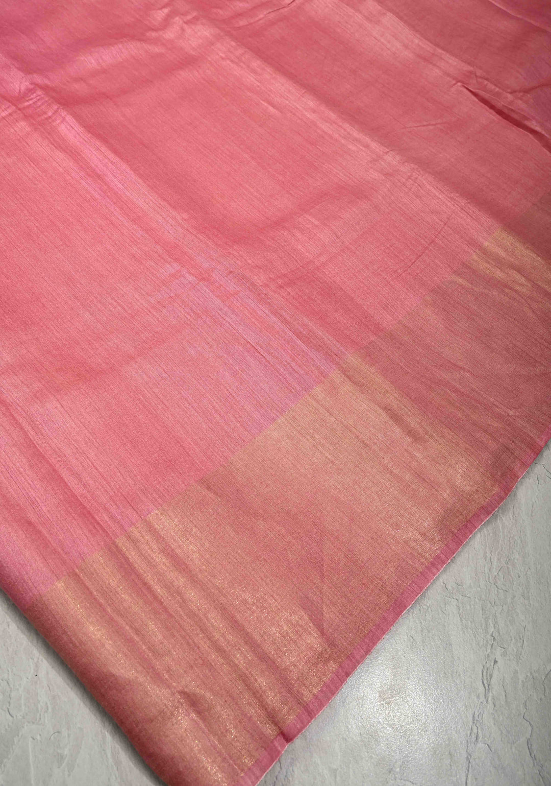 Light Pink Bhagalpur Tussar Handwoven Silk Saree With Muted Zari Border | SILK MARK CERTIFIED
