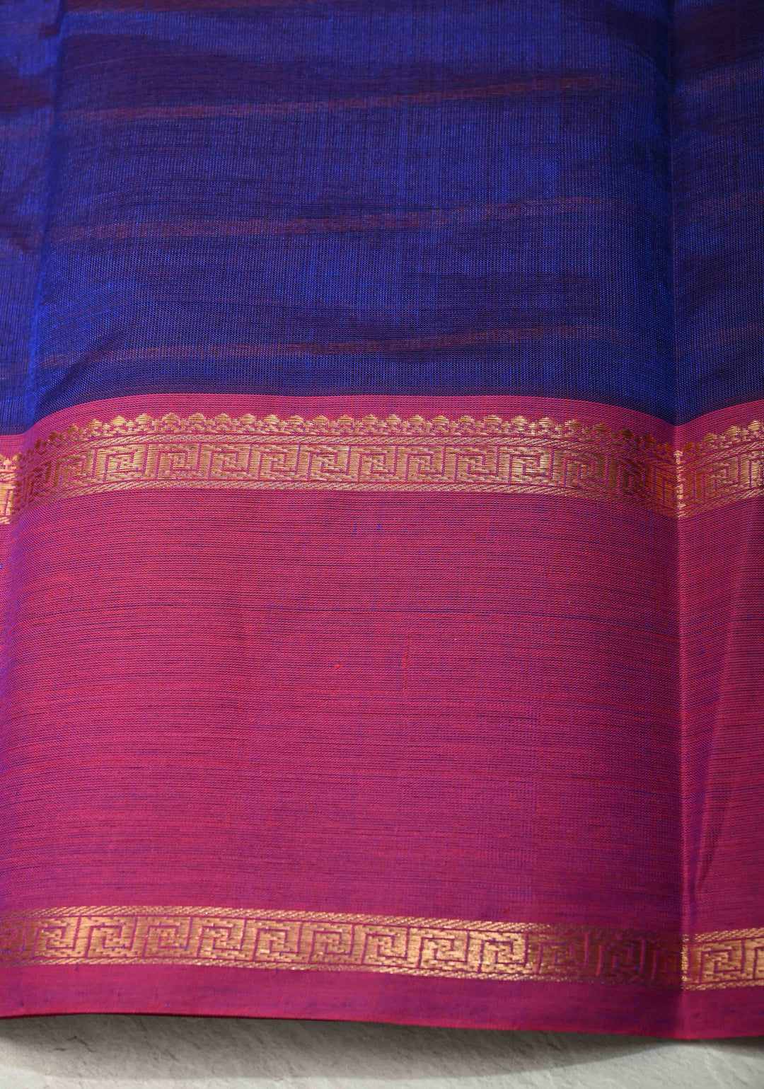 Medium Sea Blue Kanchi Silk Cotton Handloom Saree Mayil With Thread Stripes and Wide Zari Border