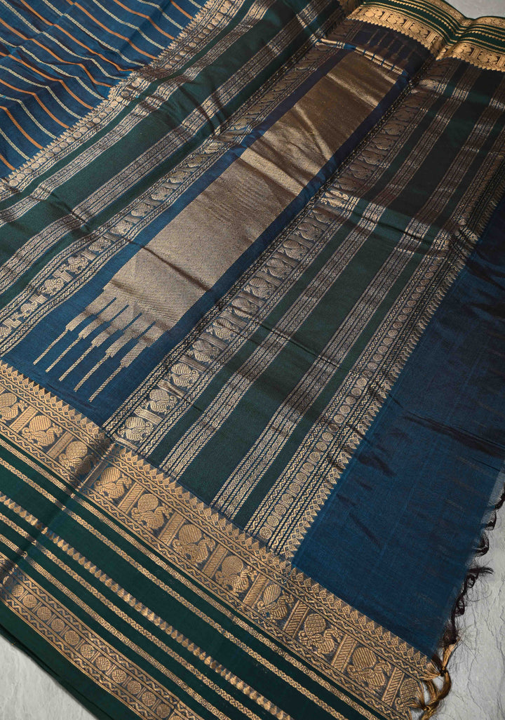 Blue Veldhari Kanchi Silk Cotton Handloom Saree Meghamalhar