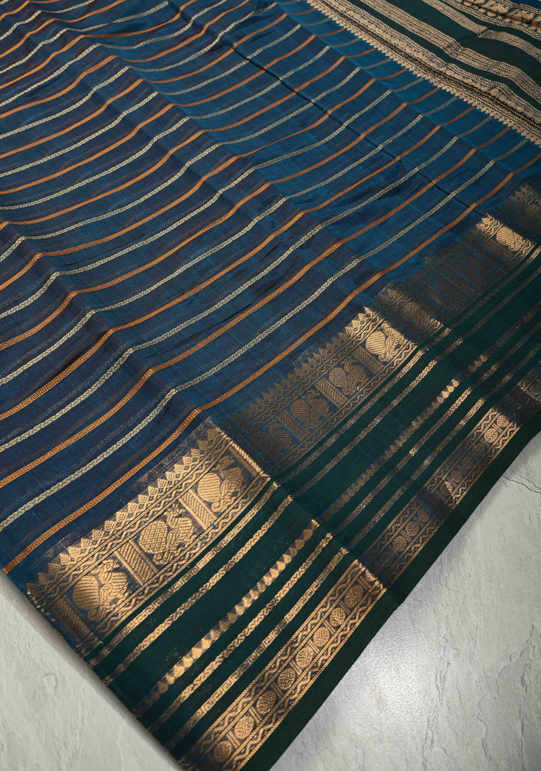 Blue Veldhari Kanchi Silk Cotton Handloom Saree Meghamalhar