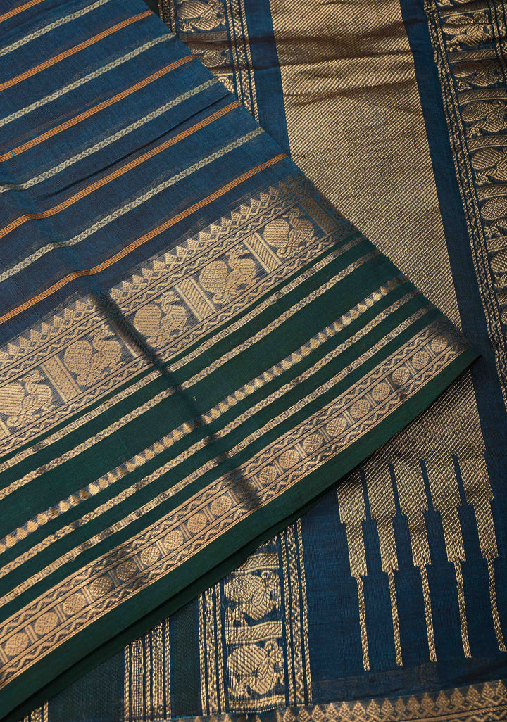 Blue Veldhari Kanchi Silk Cotton Handloom Saree Meghamalhar