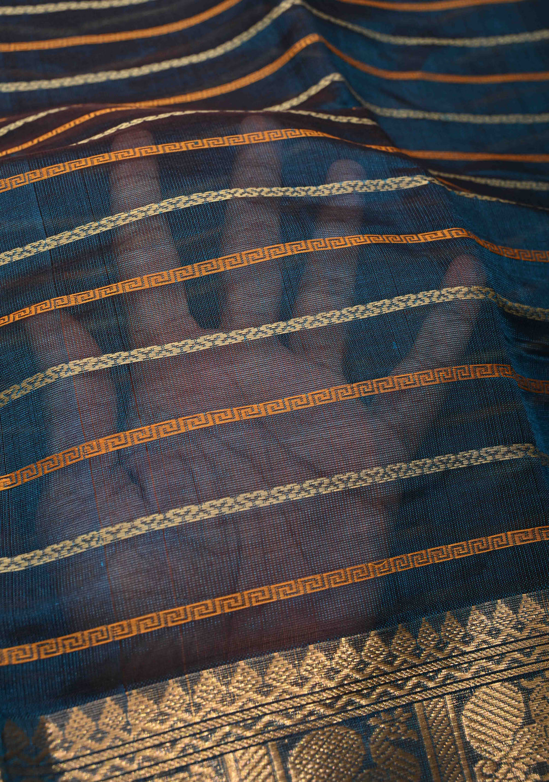 Blue Veldhari Kanchi Silk Cotton Handloom Saree Meghamalhar