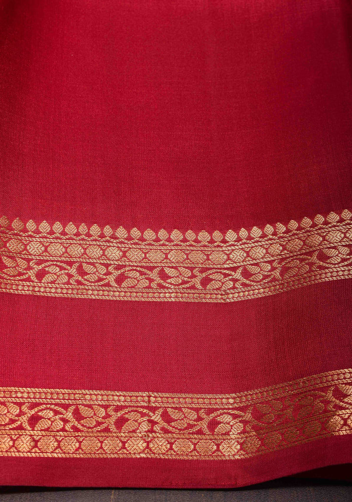Coral Pink Kanjivaram Soft Silk Saree with Maroon Contrast and Zari Detailing   | SILK MARK CERTIFIED