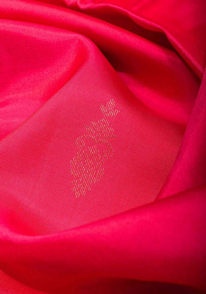 Coral Pink Kanjivaram Soft Silk Saree with Maroon Contrast and Zari Detailing   | SILK MARK CERTIFIED