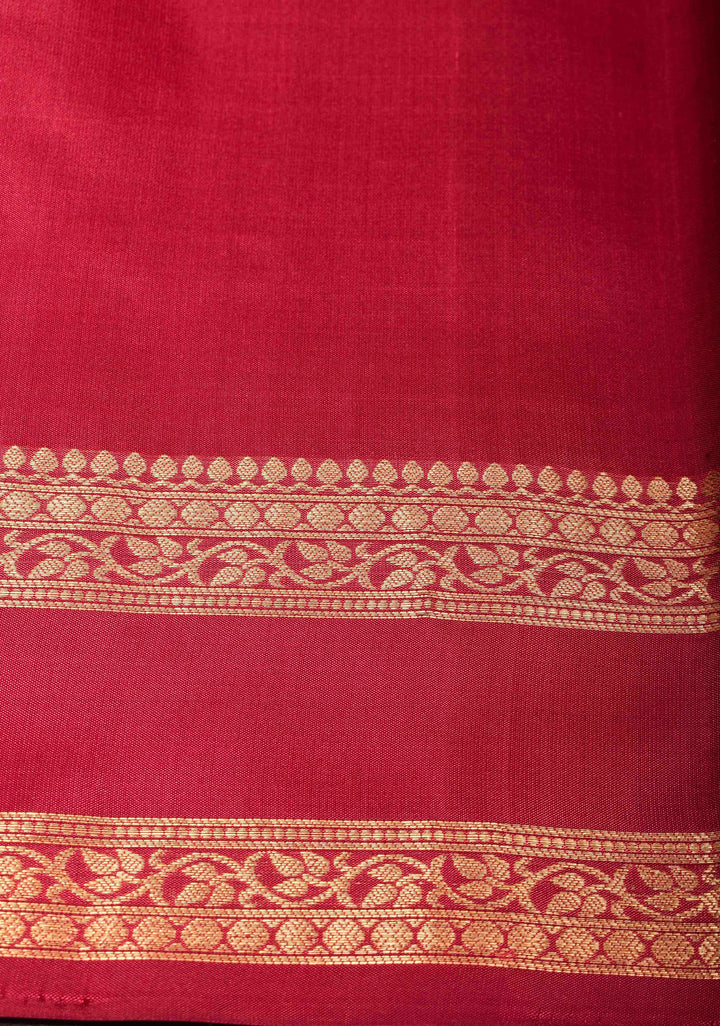 Sunrise Orange Pure Kanjivaram Soft Silk Saree with Maroon Borders | SILK MARK CERTIFIED