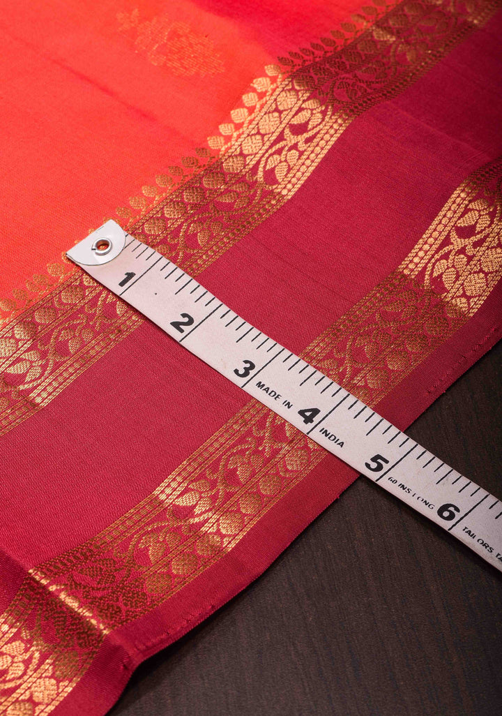 Sunrise Orange Pure Kanjivaram Soft Silk Saree with Maroon Borders | SILK MARK CERTIFIED