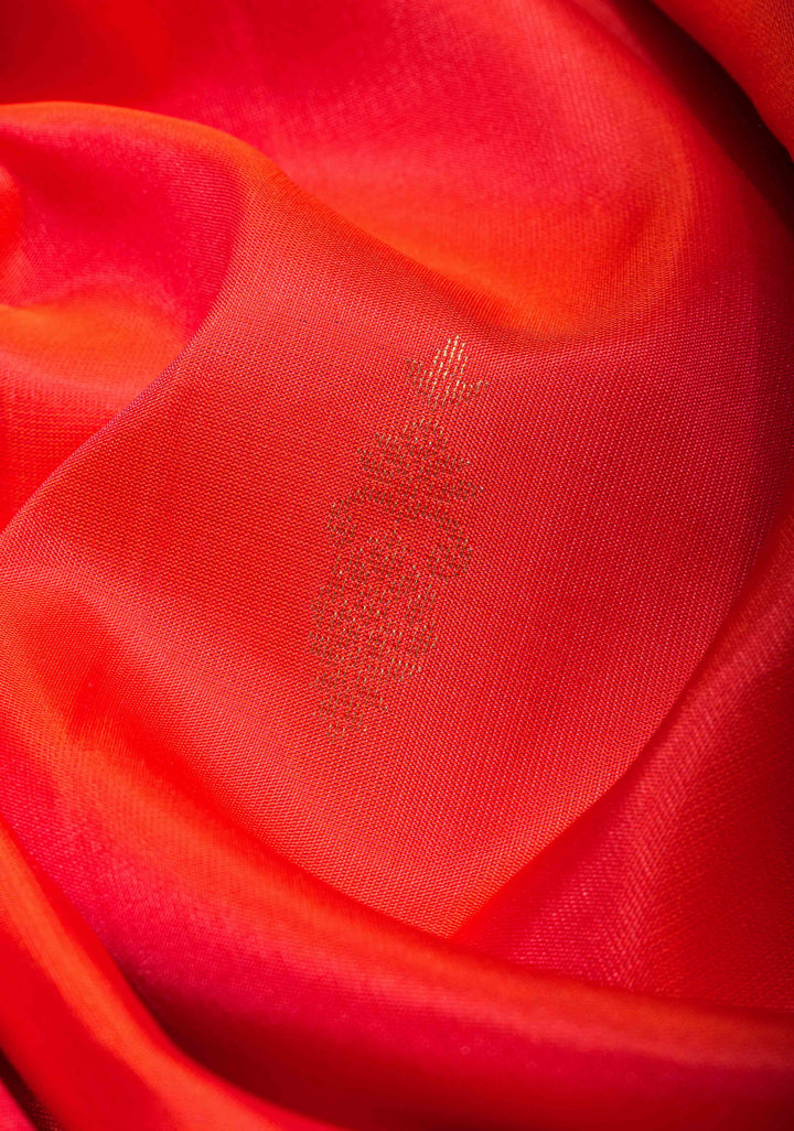 Sunrise Orange Pure Kanjivaram Soft Silk Saree with Maroon Borders | SILK MARK CERTIFIED