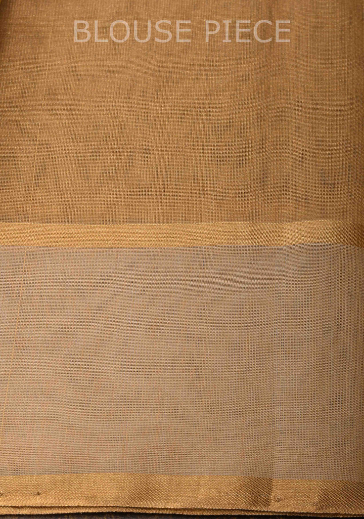 Golden Chanderi Silk Cotton Saree With  Zari Stripes Border