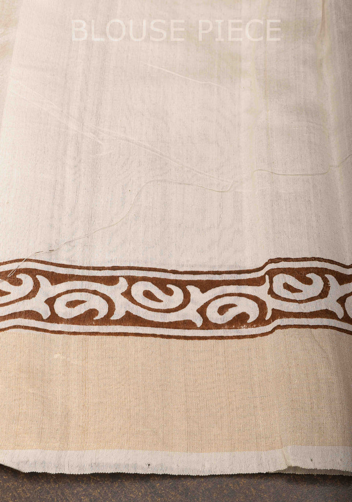 Bhagalpuri Tussar Silk Saree with Zari Border and Paisley Hand Block print Motifs | SILK MARK CERTIFIED