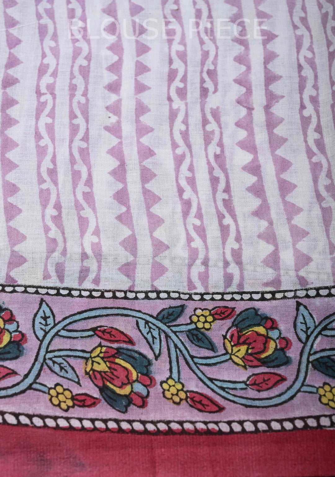 Sanganeri Hand block Printed Mul Cotton Saree in OffWhite with Pink