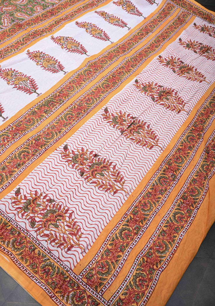 Sanganeri Hand block Printed Mul Cotton Saree in Mehendi Green