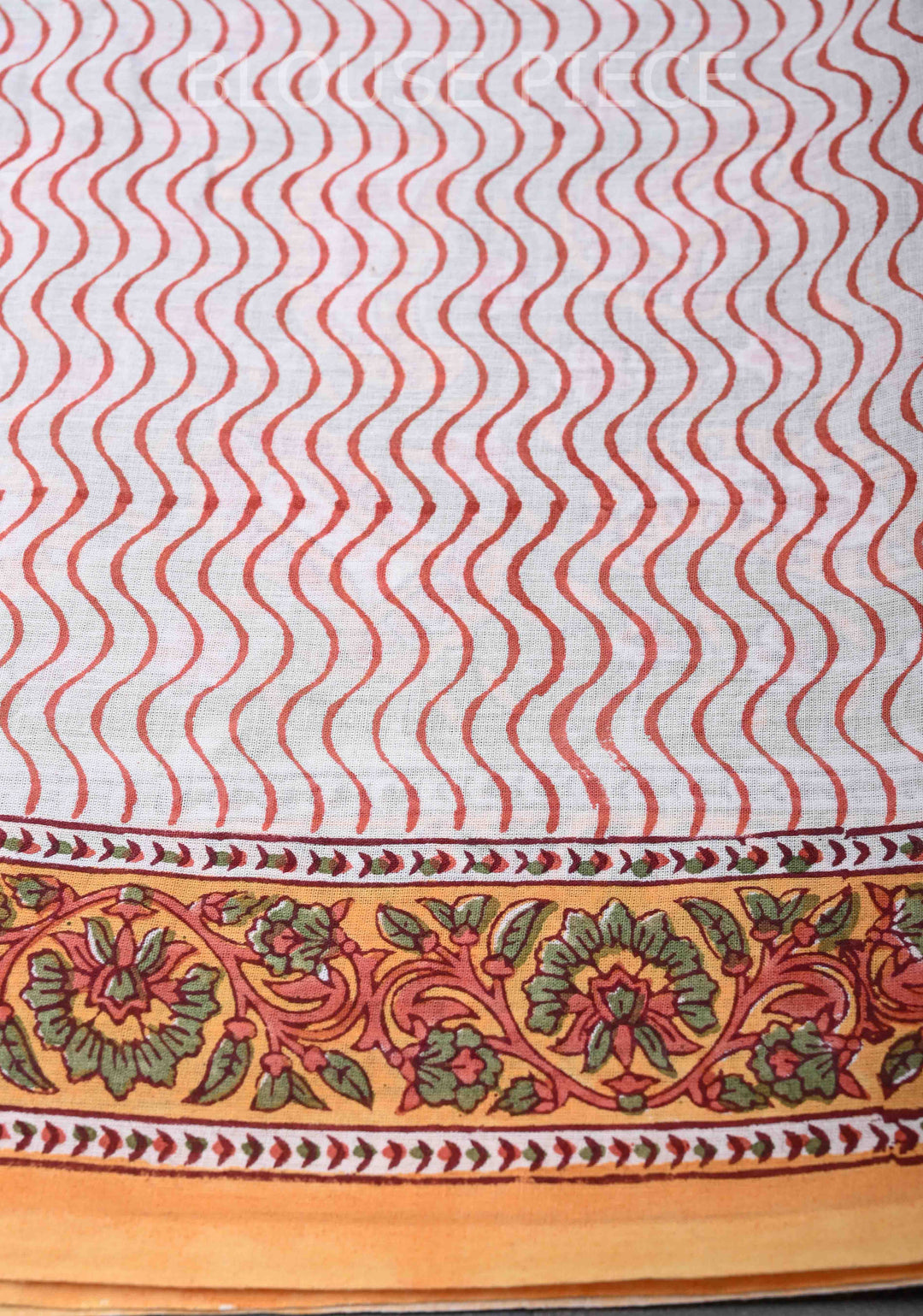 Sanganeri Hand block Printed Mul Cotton Saree in Mehendi Green