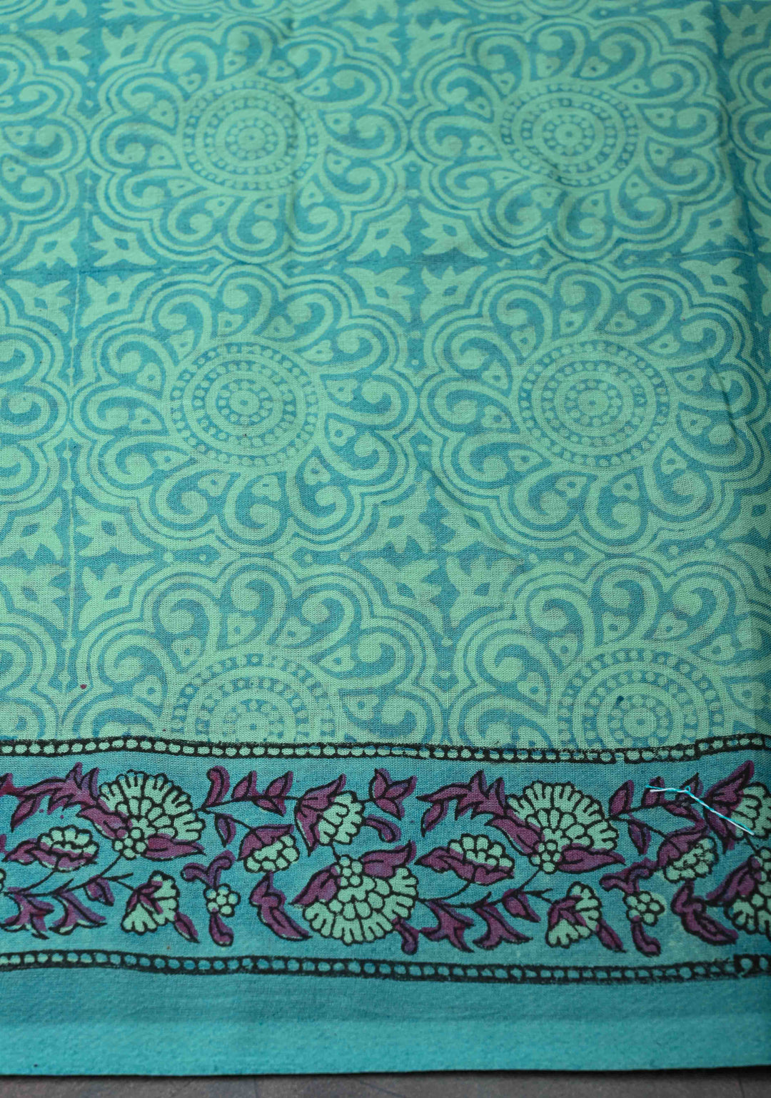 Sanganeri Hand block Printed Mul Cotton Saree in Turquoise