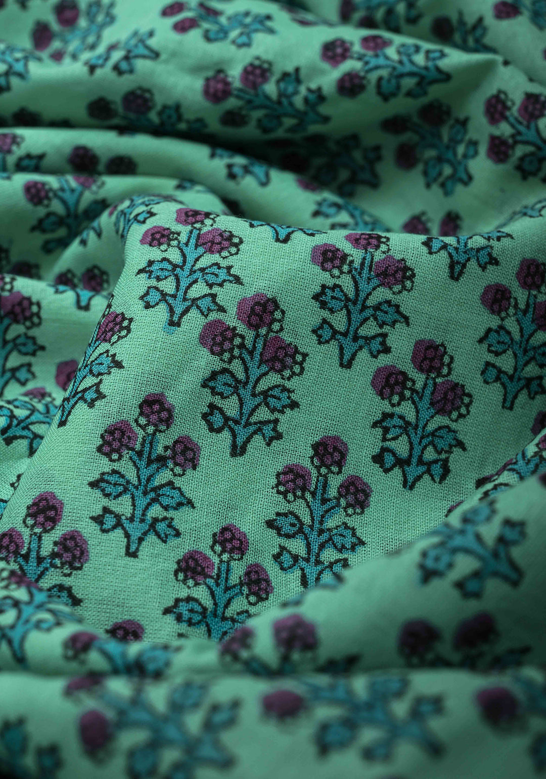 Sanganeri Hand block Printed Mul Cotton Saree in Turquoise