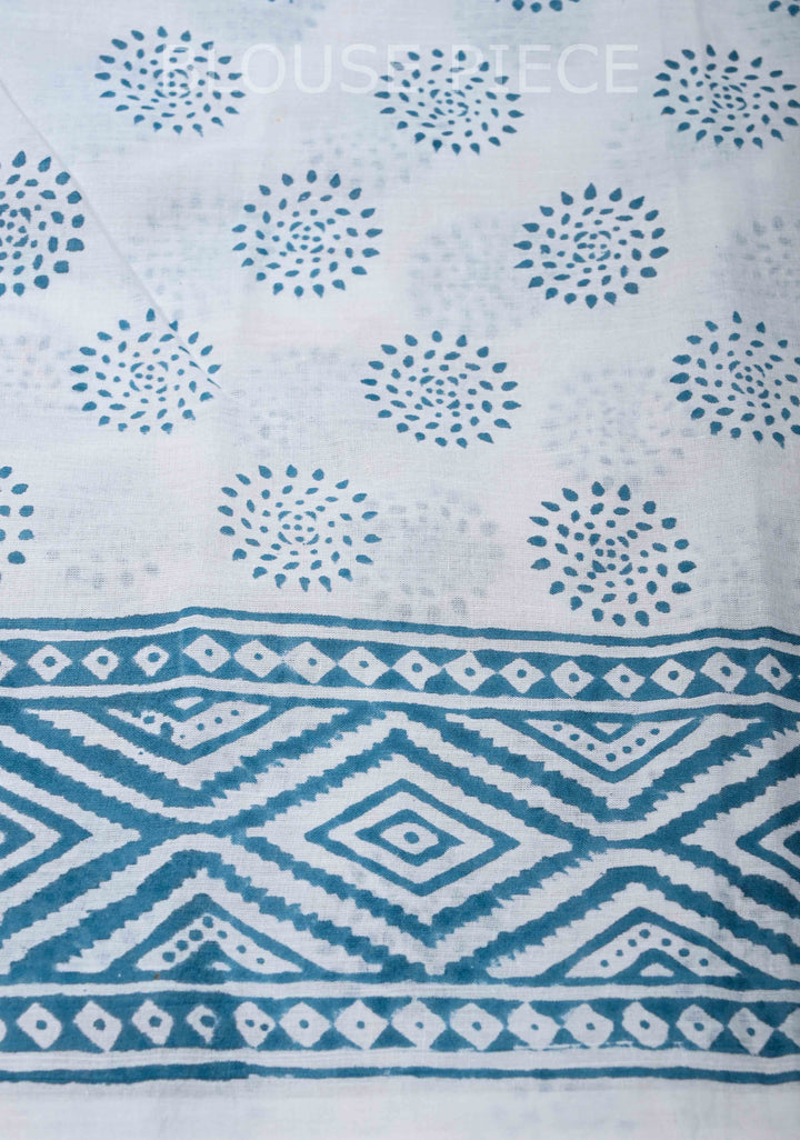 Brown Floral Bagru Handblock Printed Mul Cotton Saree