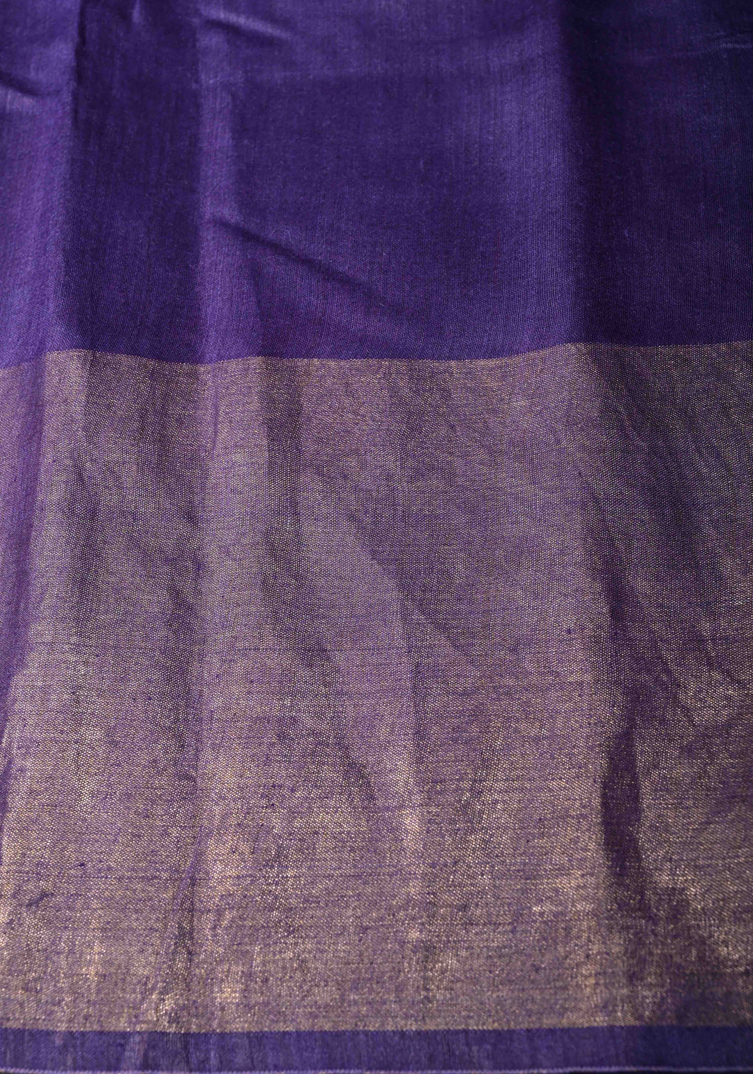 Deep Purple Bhagalpur Tussar Handwoven Silk Saree with Muted Zari Border | SILK MARK CERTIFIED