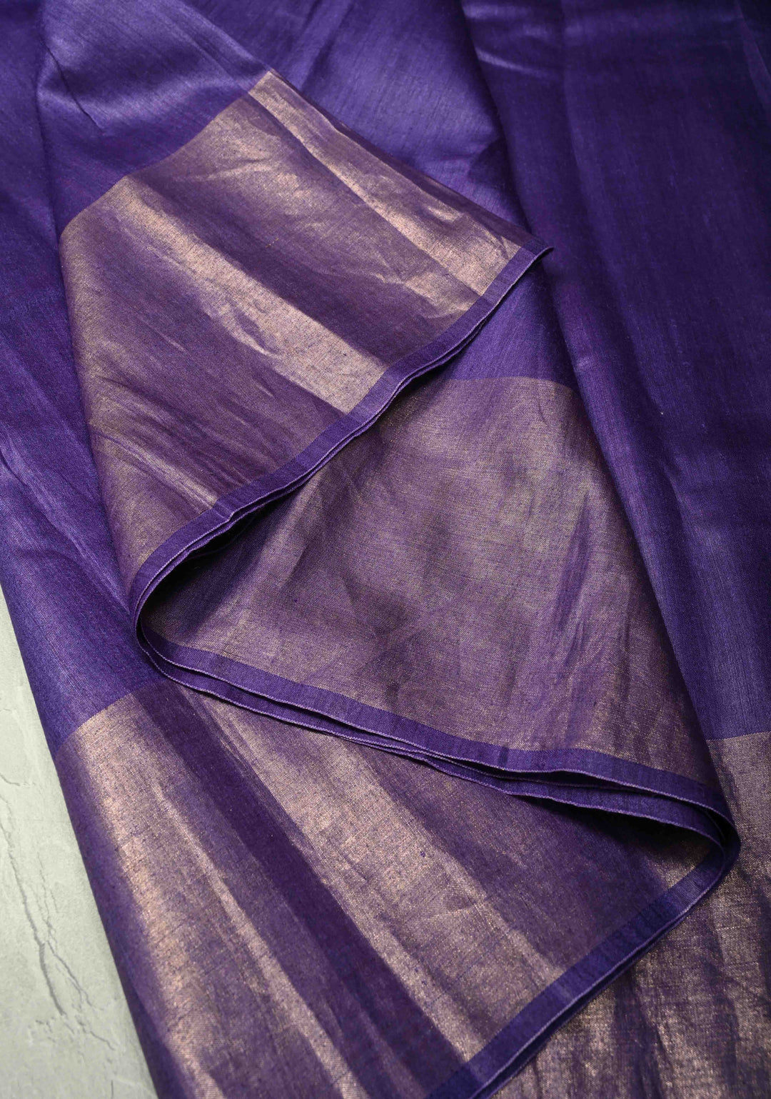 Deep Purple Bhagalpur Tussar Handwoven Silk Saree with Muted Zari Border | SILK MARK CERTIFIED