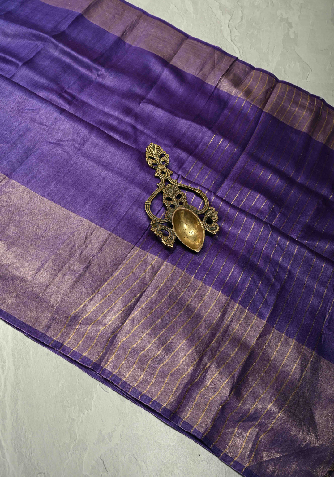 Deep Purple Bhagalpur Tussar Handwoven Silk Saree with Muted Zari Border | SILK MARK CERTIFIED