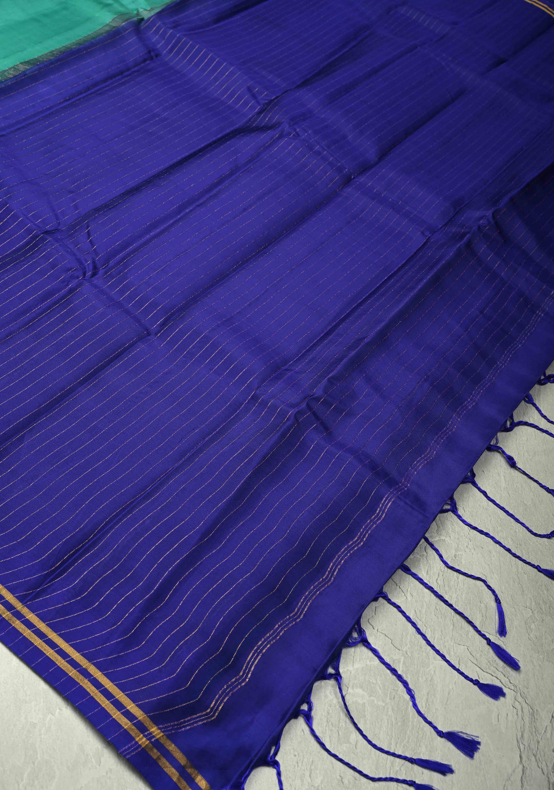 Bluish Green Color Pure Kanjivaram Soft Silk Handloom Saree Nadee with Minimal Zari Border | SILK MARK CERTIFIED