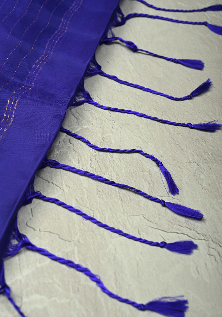 Bluish Green Color Pure Kanjivaram Soft Silk Handloom Saree Nadee with Minimal Zari Border | SILK MARK CERTIFIED