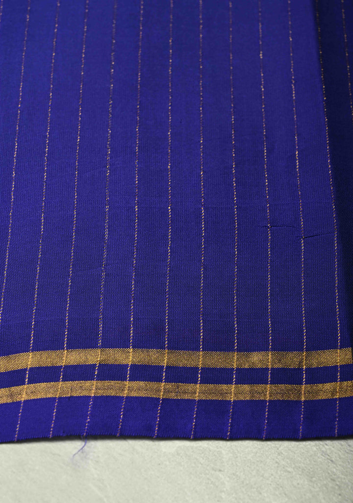 Bluish Green Color Pure Kanjivaram Soft Silk Handloom Saree Nadee with Minimal Zari Border | SILK MARK CERTIFIED