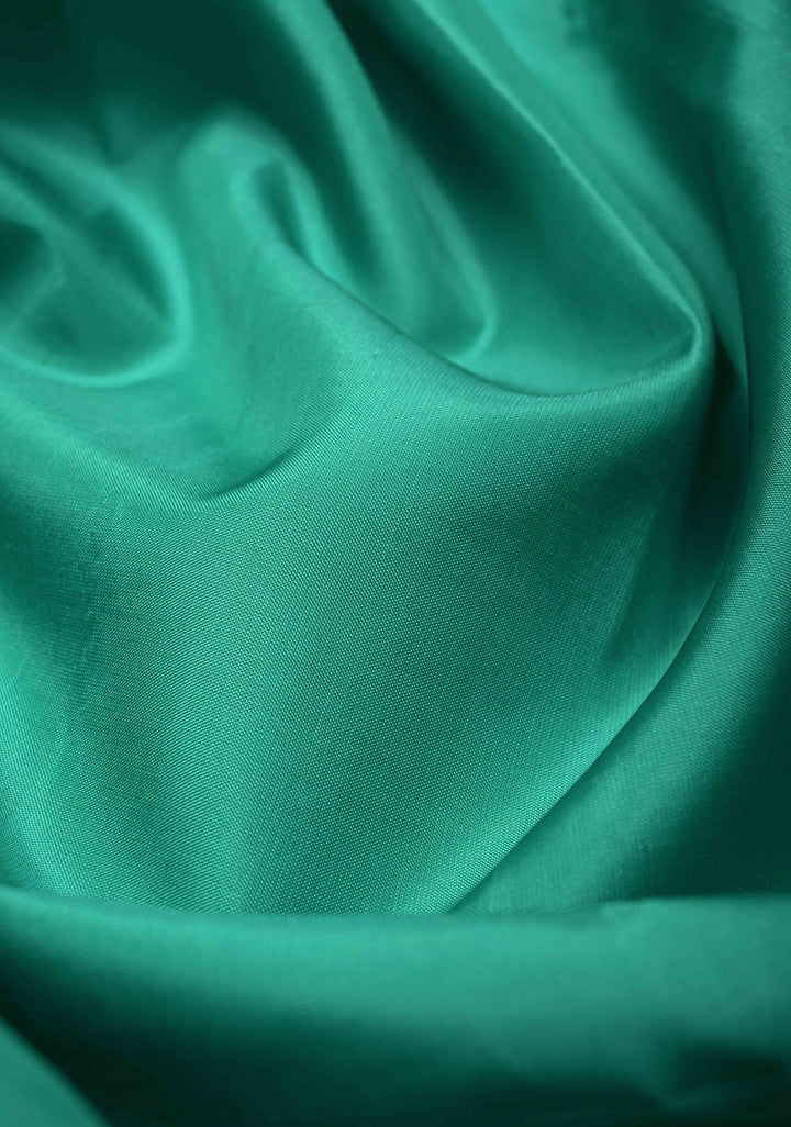 Bluish Green Color Pure Kanjivaram Soft Silk Handloom Saree Nadee with Minimal Zari Border | SILK MARK CERTIFIED