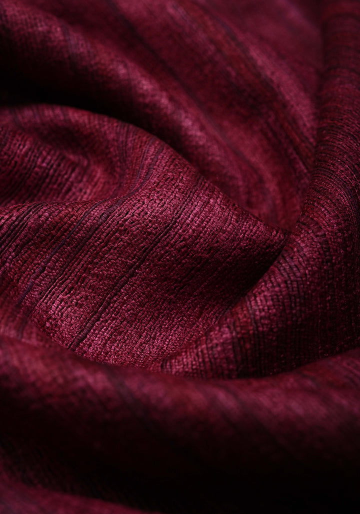 Wine Bhagalpur Tussar Handwoven Silk Saree with Muted Zari Border | SILK MARK CERTIFIED