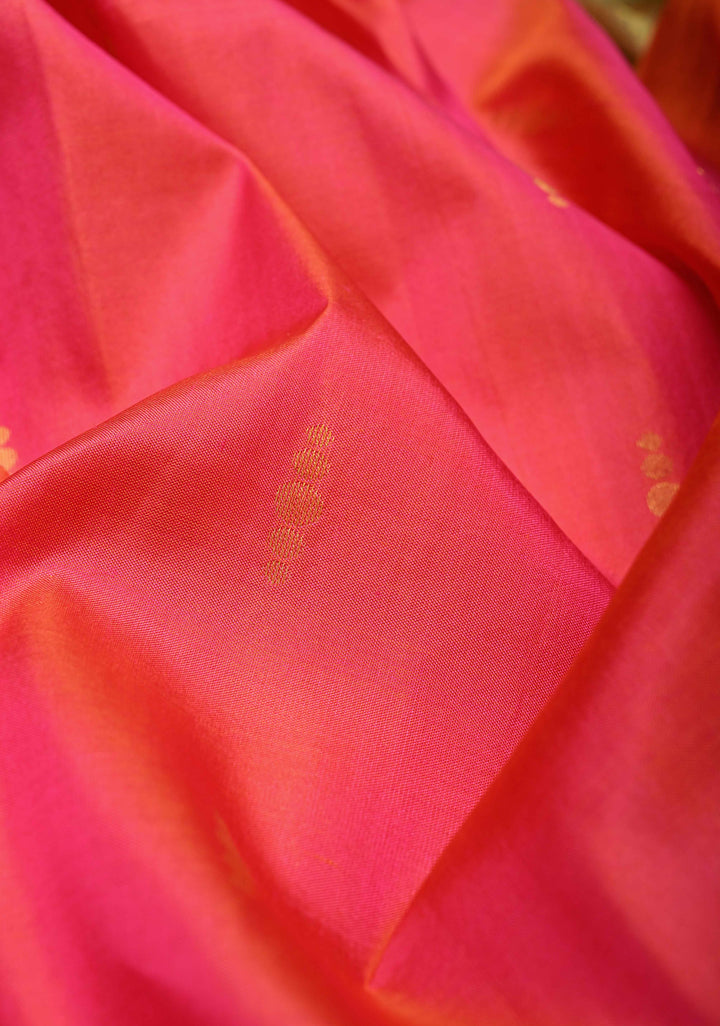 Pink Dual Tone Pure Kanjivaram Handloom Saree Ananya with Zari Buttas and Blue Zari Border| SILK MARK CERTIFIED