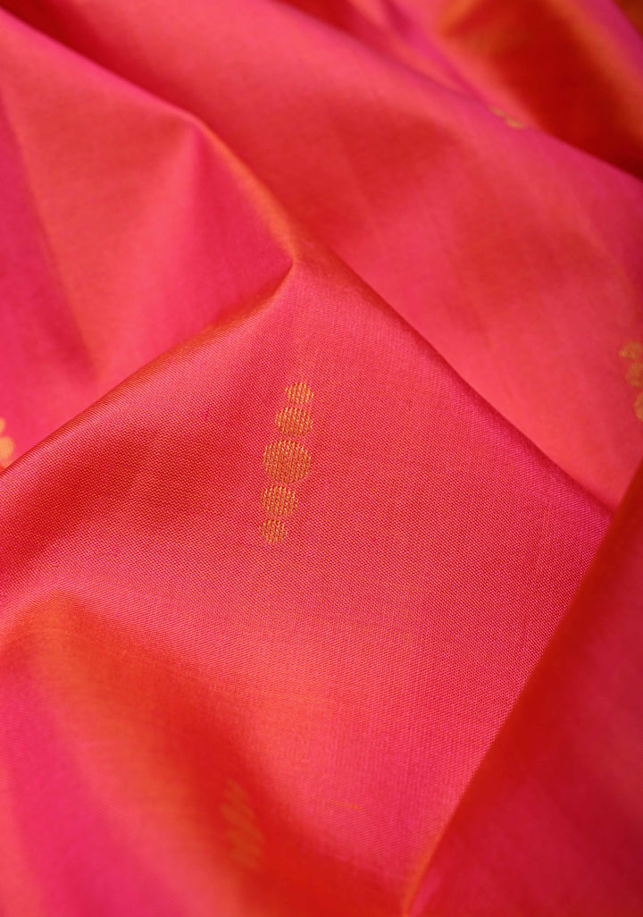 Pink Dual Tone Pure Kanjivaram Handloom Saree Ananya with Zari Buttas and Blue Zari Border| SILK MARK CERTIFIED