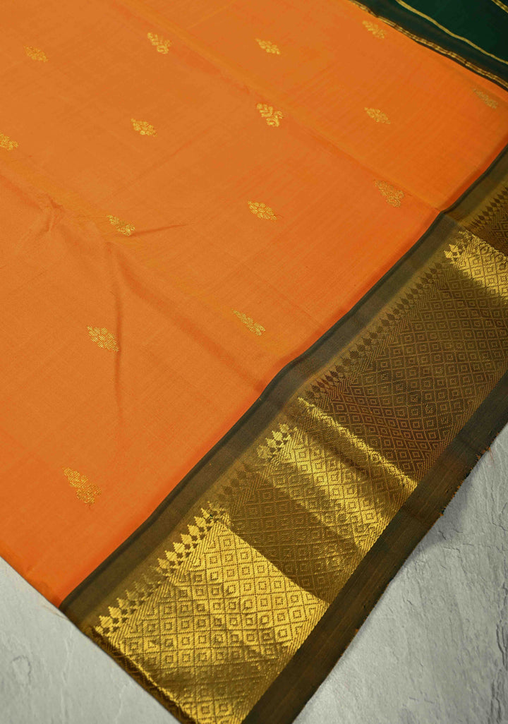 Orange Dual Tone Pure Kanjivaram Silk Saree Mambazham with Zari Buttas and Zari Border | SILK MARK CERTIFIED