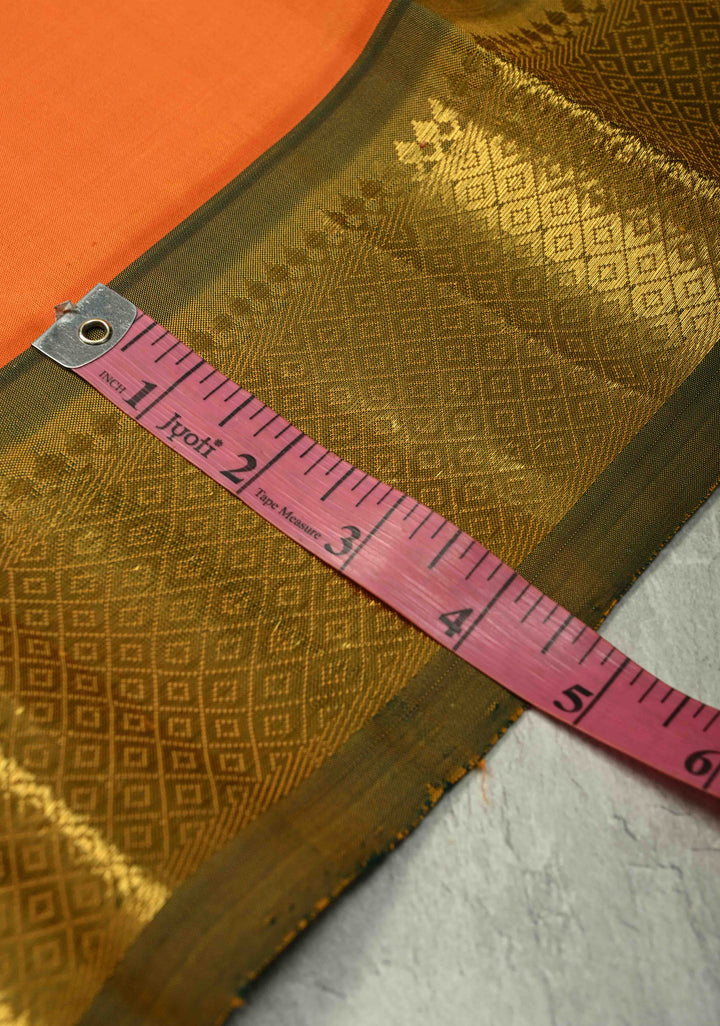 Orange Dual Tone Pure Kanjivaram Silk Saree Mambazham with Zari Buttas and Zari Border | SILK MARK CERTIFIED