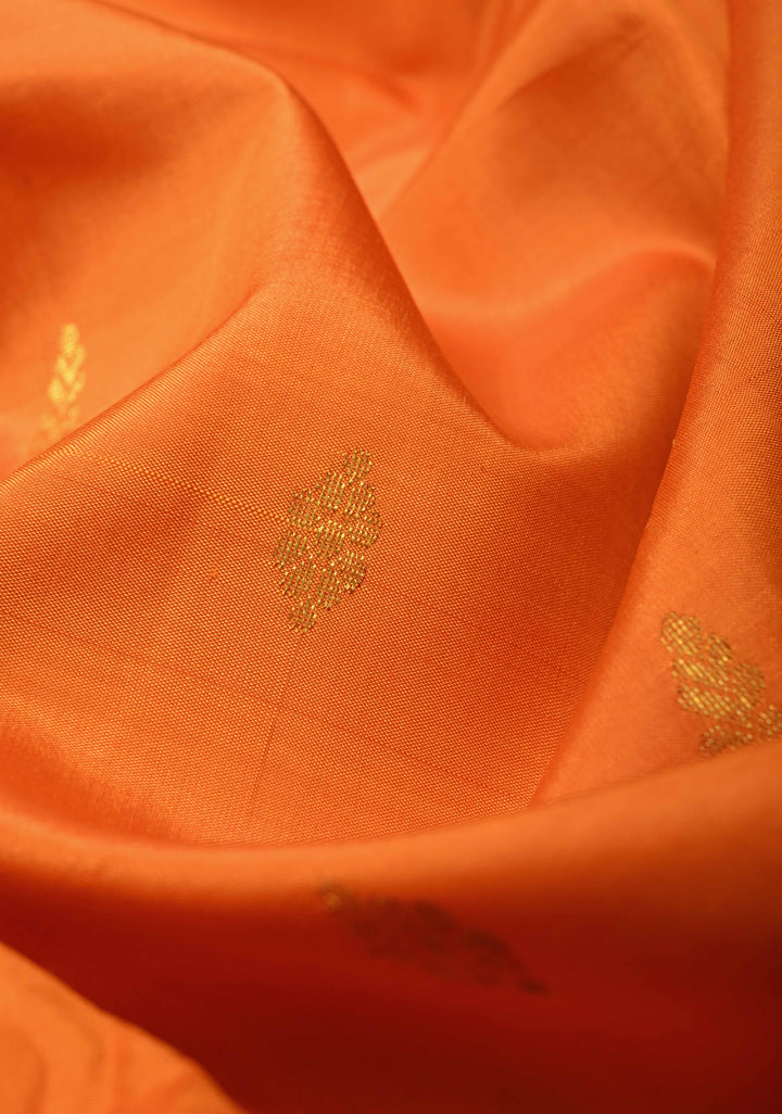 Orange Dual Tone Pure Kanjivaram Silk Saree Mambazham with Zari Buttas and Zari Border | SILK MARK CERTIFIED