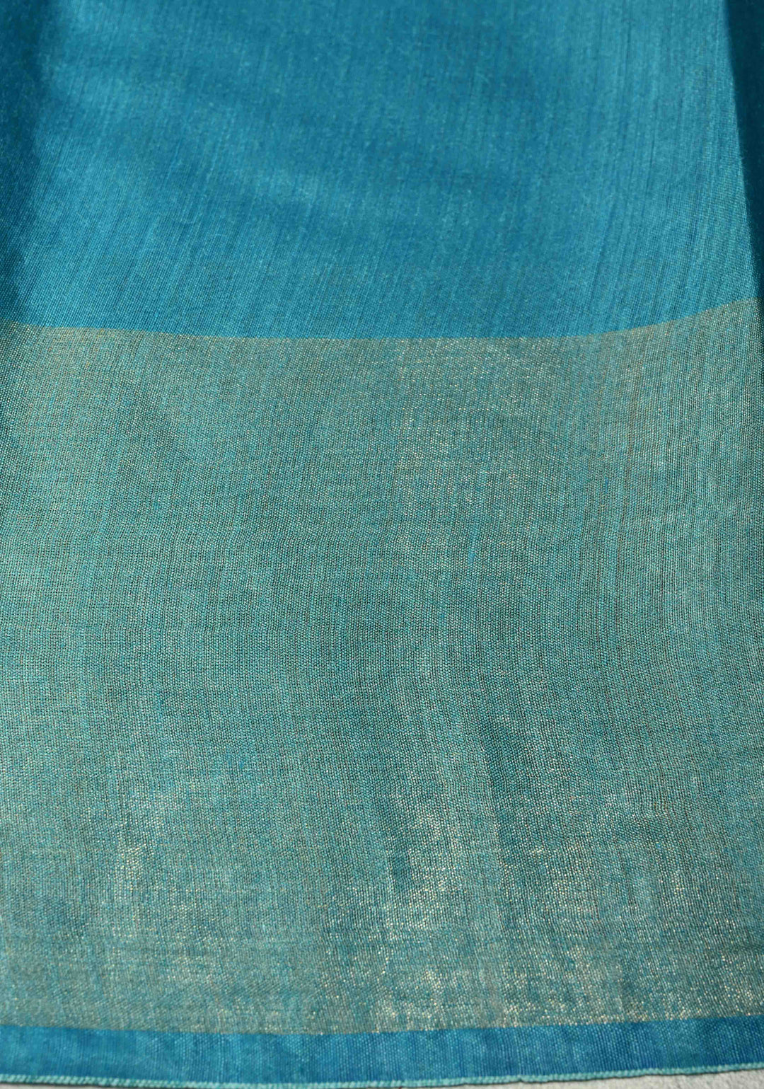 Cyan Blue Bhagalpur Tussar Handwoven Silk Saree with Muted Zari Border | SILK MARK CERTIFIED
