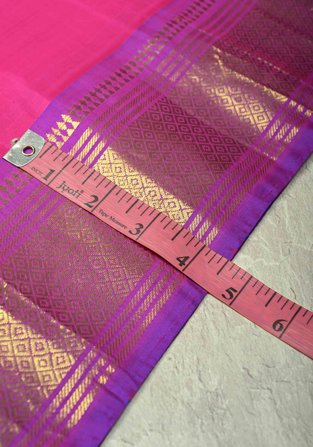 Pink Pure Kanjivaram Silk Saree Meenakshi with Zari Buttas and Purple Zari Border | SILK MARK CERTIFIED