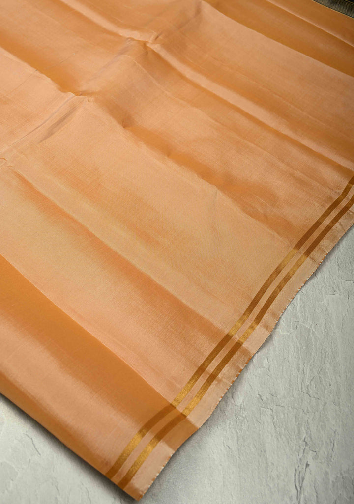 Sandal Kanjivaram Soft Silk Handloom Saree with Minimal Zari Border and Black Pallu | SILK MARK CERTIFIED