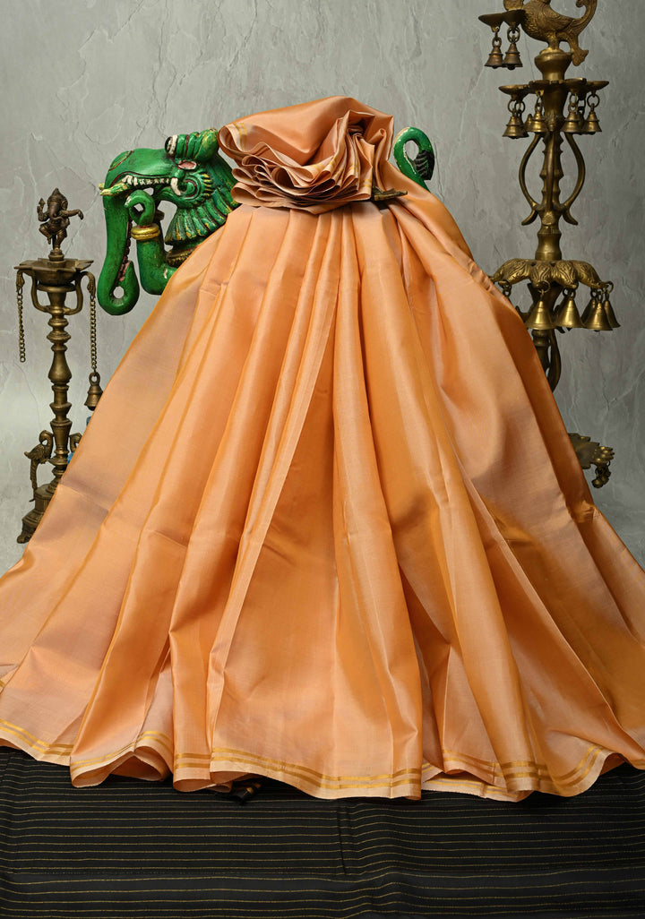 Sandal Kanjivaram Soft Silk Handloom Saree with Minimal Zari Border and Black Pallu | SILK MARK CERTIFIED