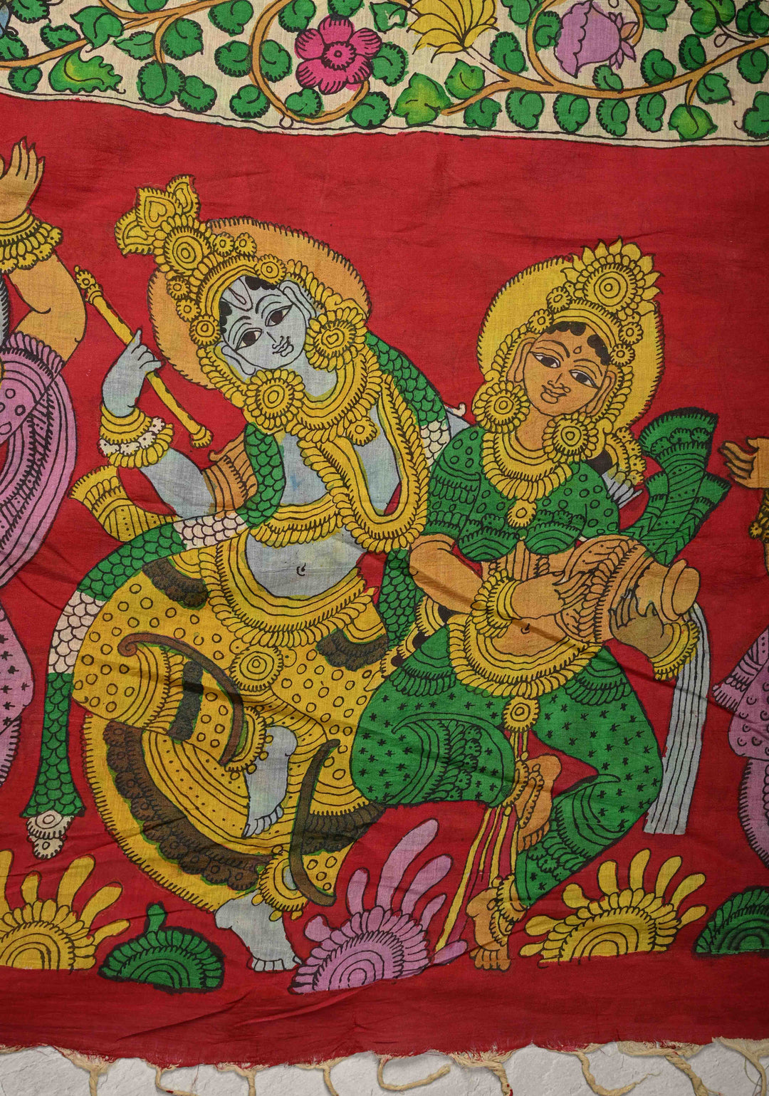 Bandhini Pen Kalamkari Fusion Saree on Mangalagiri Silk Cotton with Zari Borders