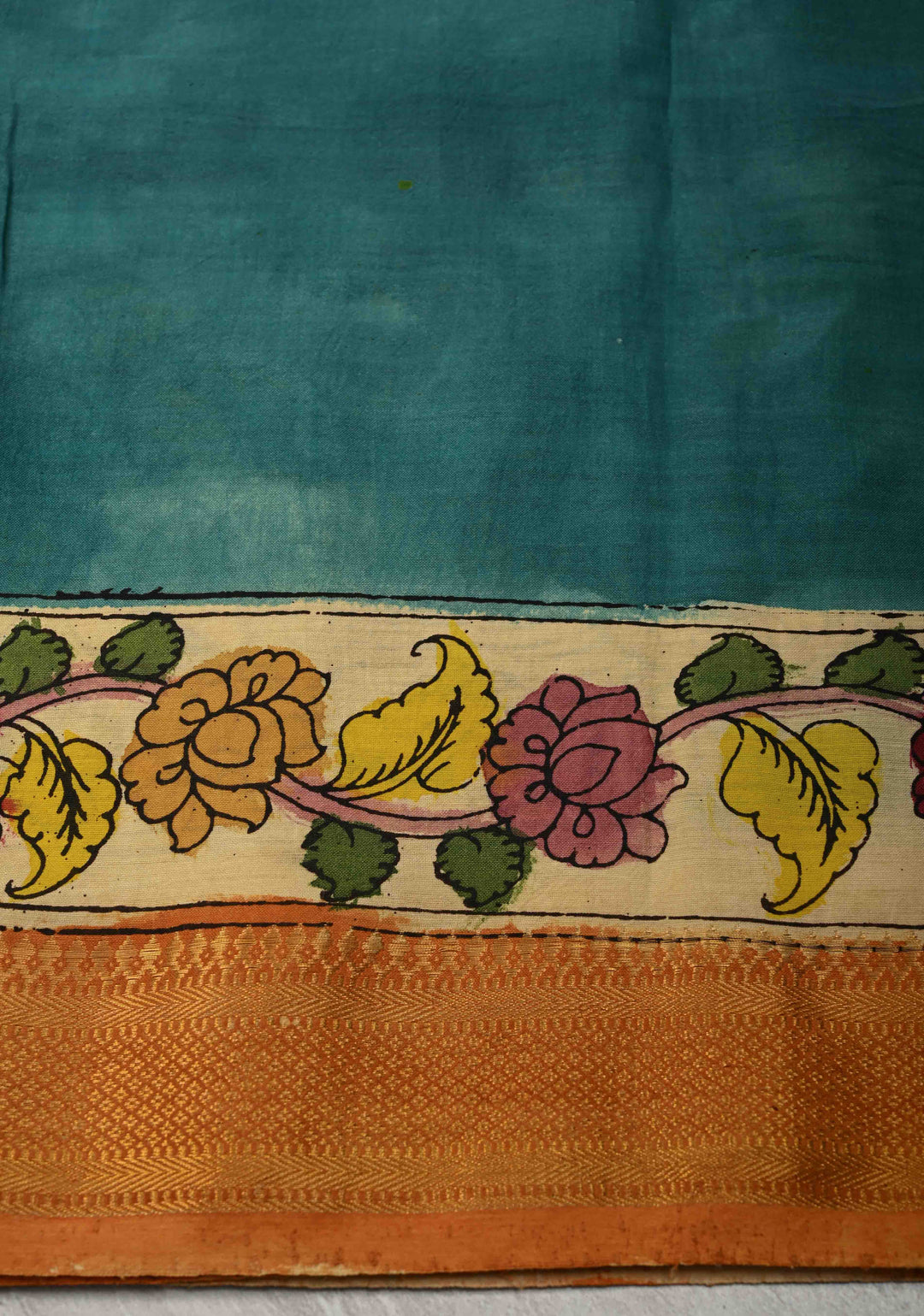 Music and Dance Theme : Authentic Pen Kalamkari on Pure Mangalagiri Silk Cotton Saree with Zari Borders
