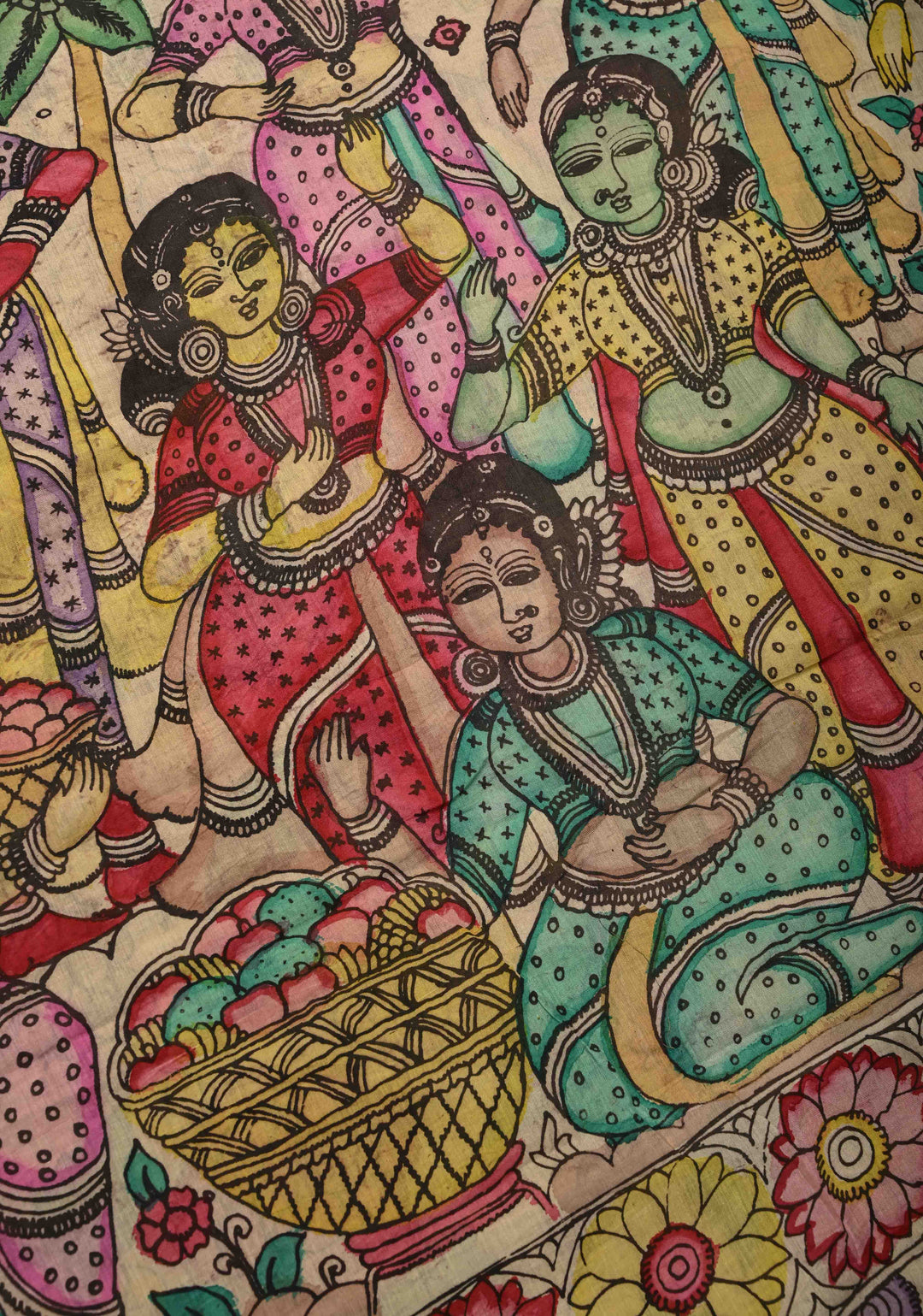Shibori Kalamkari fusion Hand Shibori Authentic Pen Kalamkari on Mangalagiri Silk Cotton Fusion Saree with Zari Borders