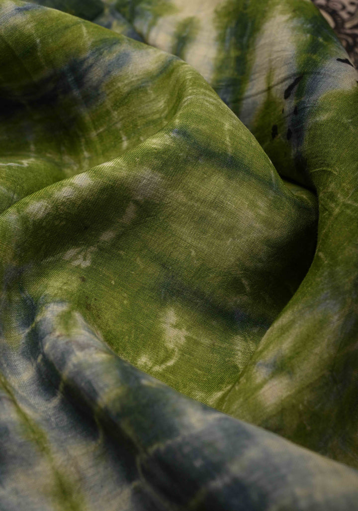 Shibori Kalamkari fusion Hand Shibori Authentic Pen Kalamkari on Mangalagiri Silk Cotton Fusion Saree with Zari Borders