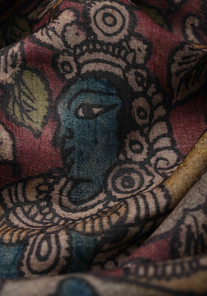 Apsara and Peacock Theme : Authentic Pen Kalamkari on Pure Tussar Silk Saree | SILK MARK CERTIFIED