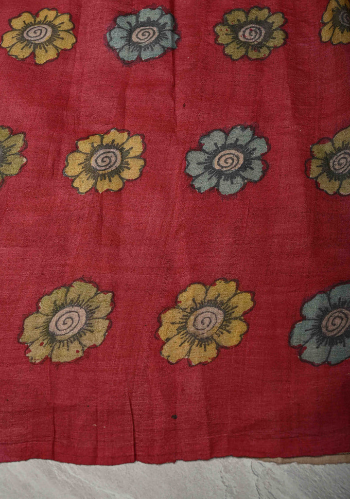 Tussar Silk Saree with Authentic Pe Kalamkari Floral Jaal  | SILK MARK CERTIFIED