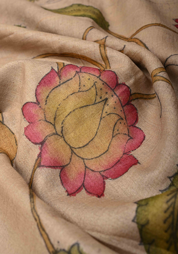 Tussar Silk Saree with Authentic Pe Kalamkari Floral Jaal  | SILK MARK CERTIFIED