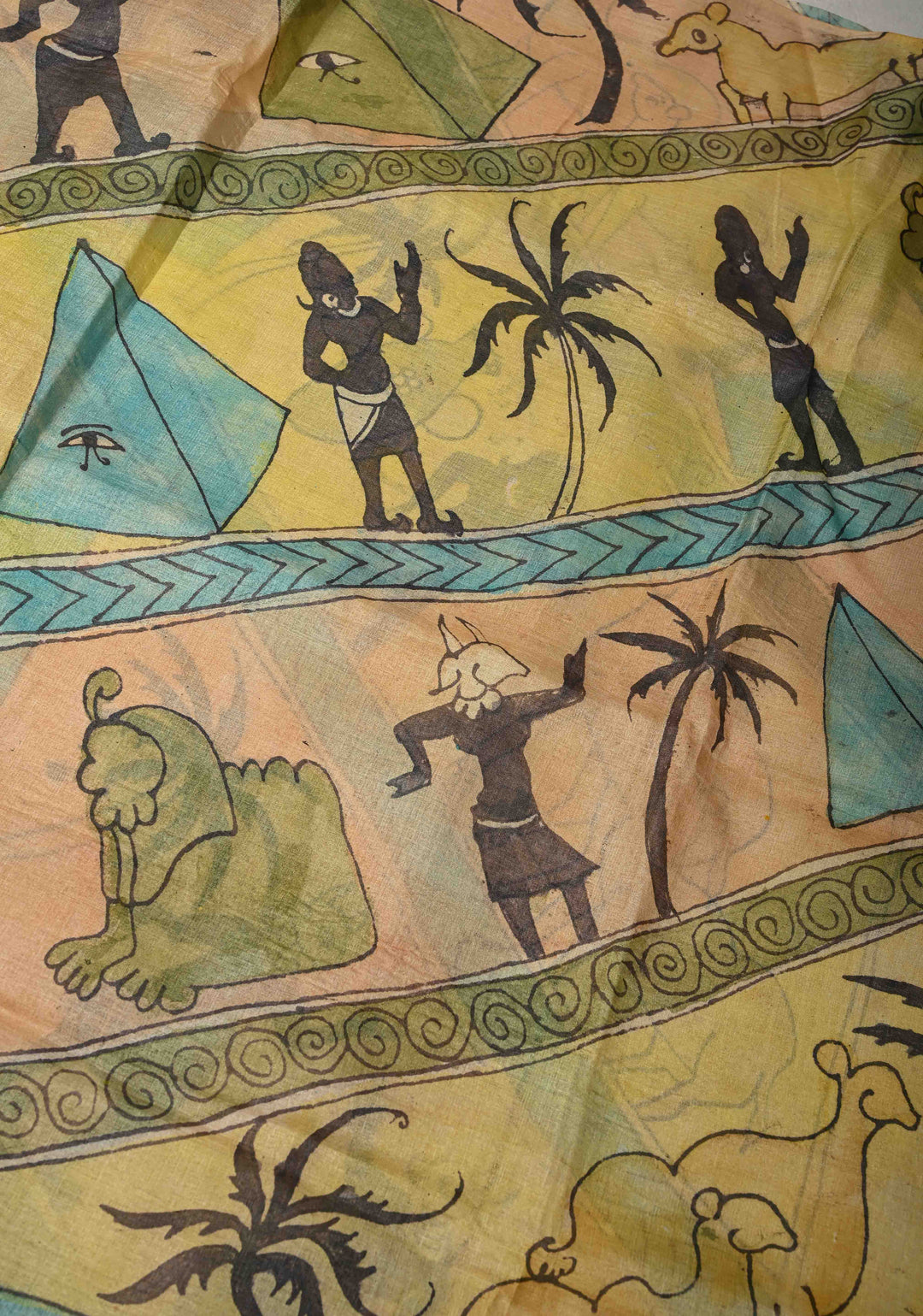 DUPATTA : Pyramids of Giza Authentic Pen Kalamkari on Pure Light Weight Tussar Silk Dupatta with