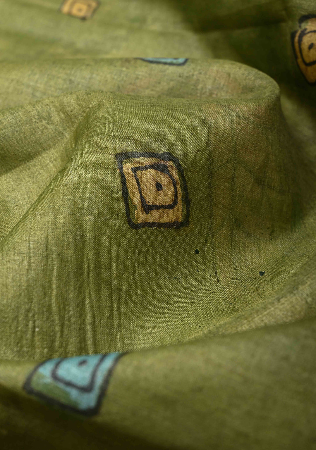 DUPATTA : Sage Green Authentic Pen Kalamkari on Pure Light Weight Tussar Silk Dupatta with Egyptian Theme