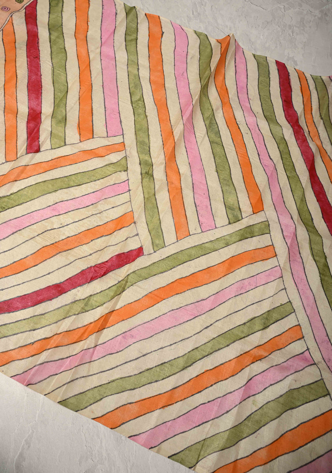 DUPATTA : Egyptian Theme Sandstone Authentic Pen Kalamkari on Pure Light Weight Tussar Silk