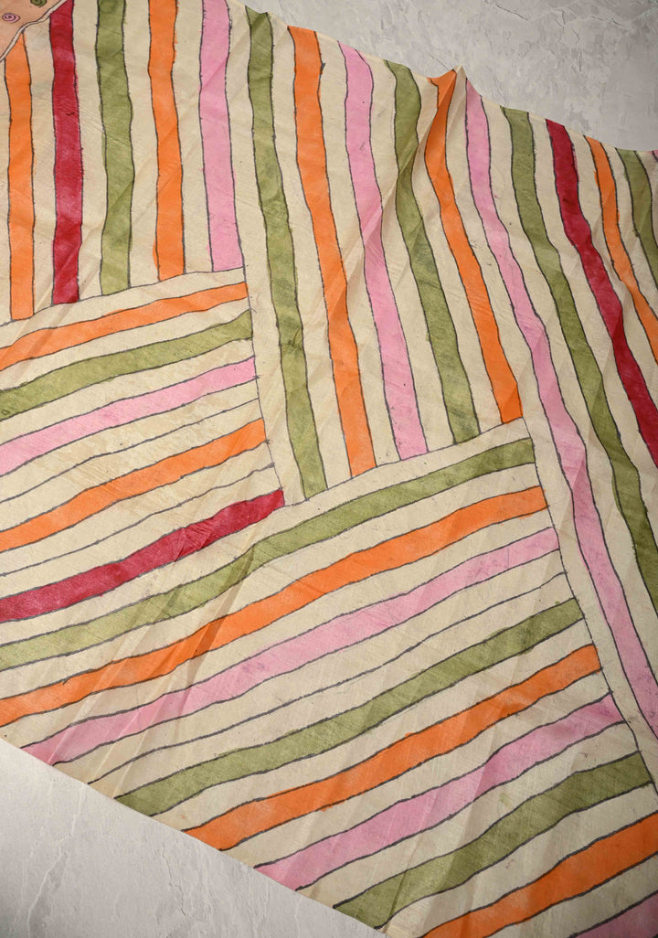 DUPATTA : Egyptian Theme Sandstone Authentic Pen Kalamkari on Pure Light Weight Tussar Silk