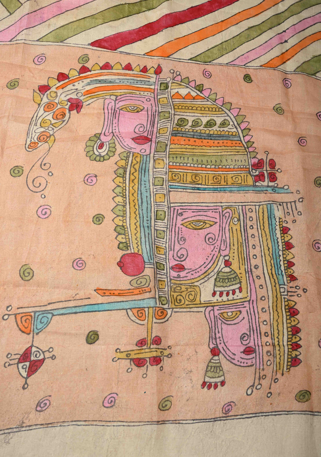 DUPATTA : Egyptian Theme Sandstone Authentic Pen Kalamkari on Pure Light Weight Tussar Silk
